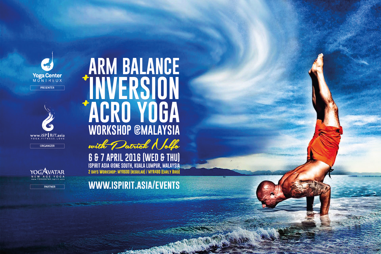 Arm Balance + Inversion + Acro Yoga Workshop with Patrick Nolfo poster v4